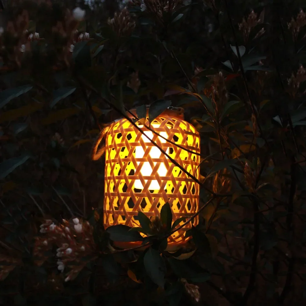 Chinese Zen Style Portable Rattan Imitation Lamp Courtyard Balcony Garden Decoration Creative Atmosphere Bamboo Pendant Lamp