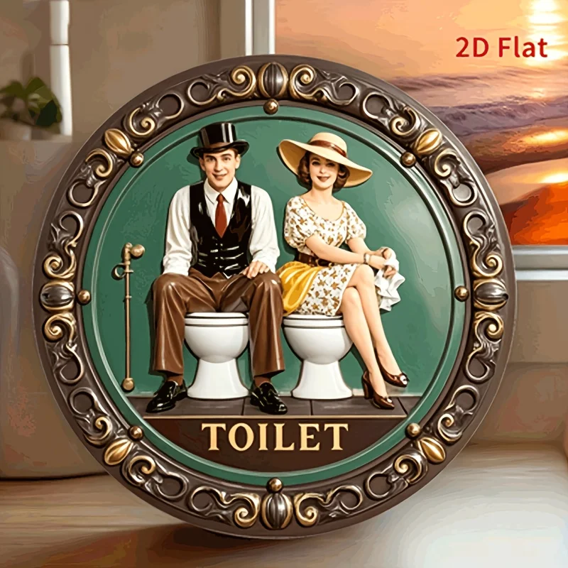 2D Flat, 2D Plane - [2D Plane] 8.0x8.0inch 2D Metal Decorative Art, Featuring an Elegant Vintage Restroom Sign Theme, High-defin