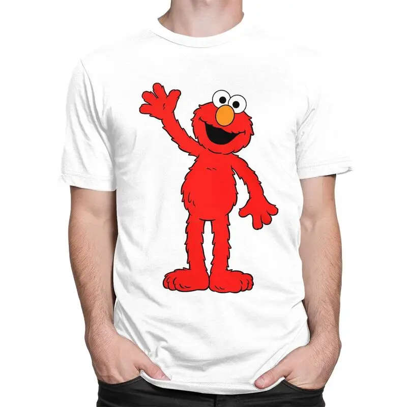 Sesame Street T Shirts for Men Pre-shrunk Cotton Tee Elmo Cartoon Tshirts Short-Sleeve Printed T-shirt Clothes