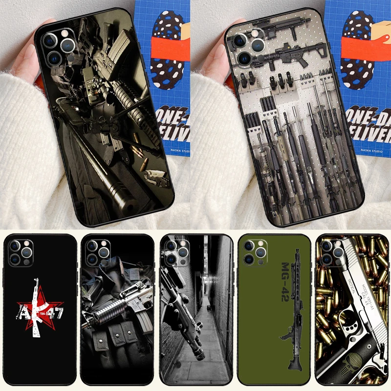 The Military Weapon Cover Case For iPhone 16 15 14 13 12 11 Pro Max XS XR X 12 13 Mini 16 15 Plus Fundas