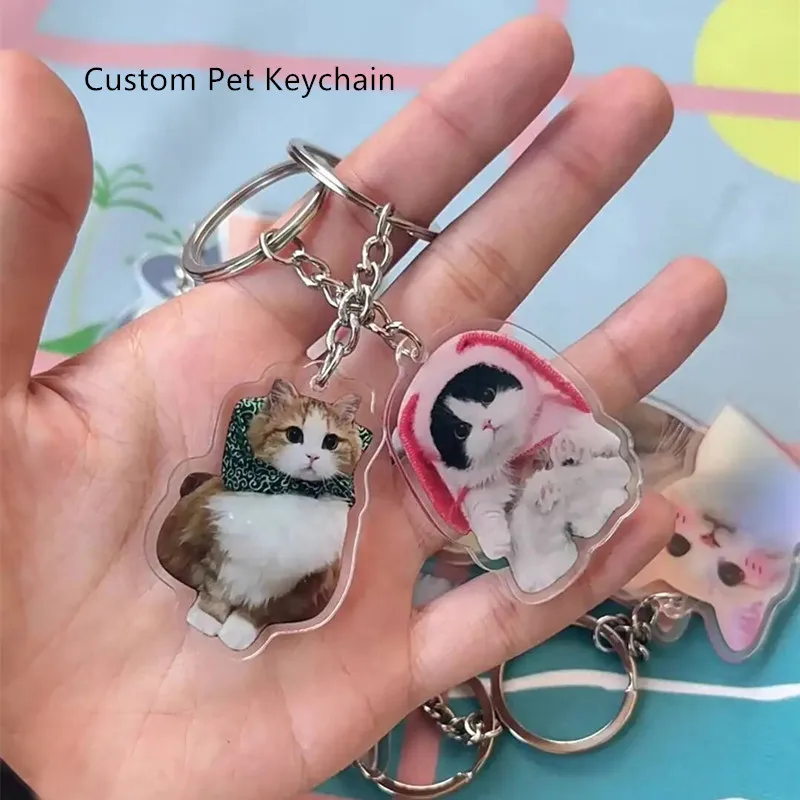

Custom Pet Photos Acrylic Key Chain Cute Cat Dog Clear Stand Kawaii Pets Refrigerator Sticker Sweet Animal Keychain Standing