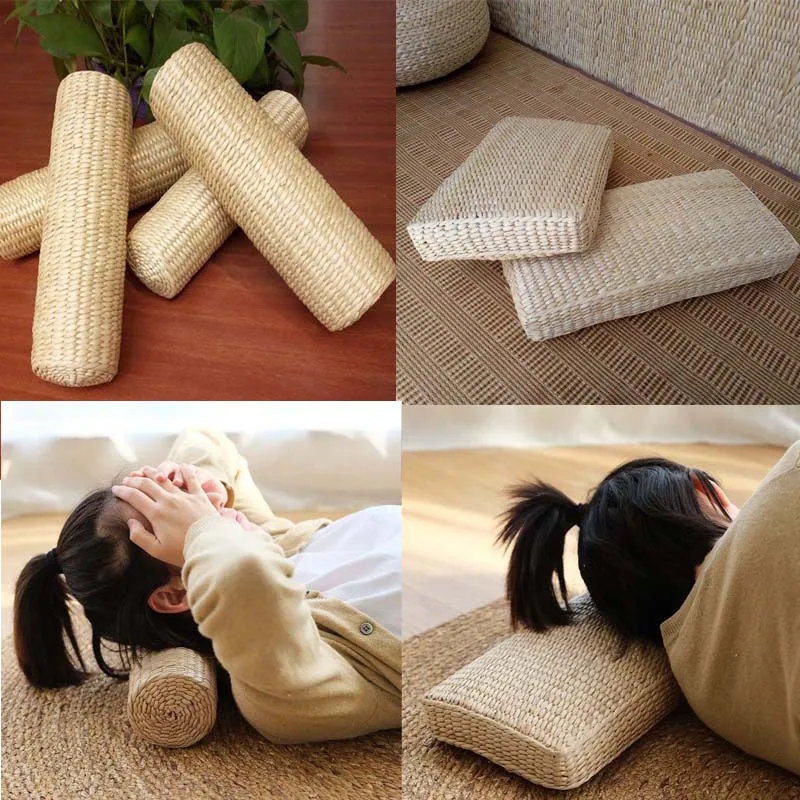 

Summer Natural Rattan Pillow Handmade Weaving Real Grass Material Crafts Head Cervical Pillow Back Cushion