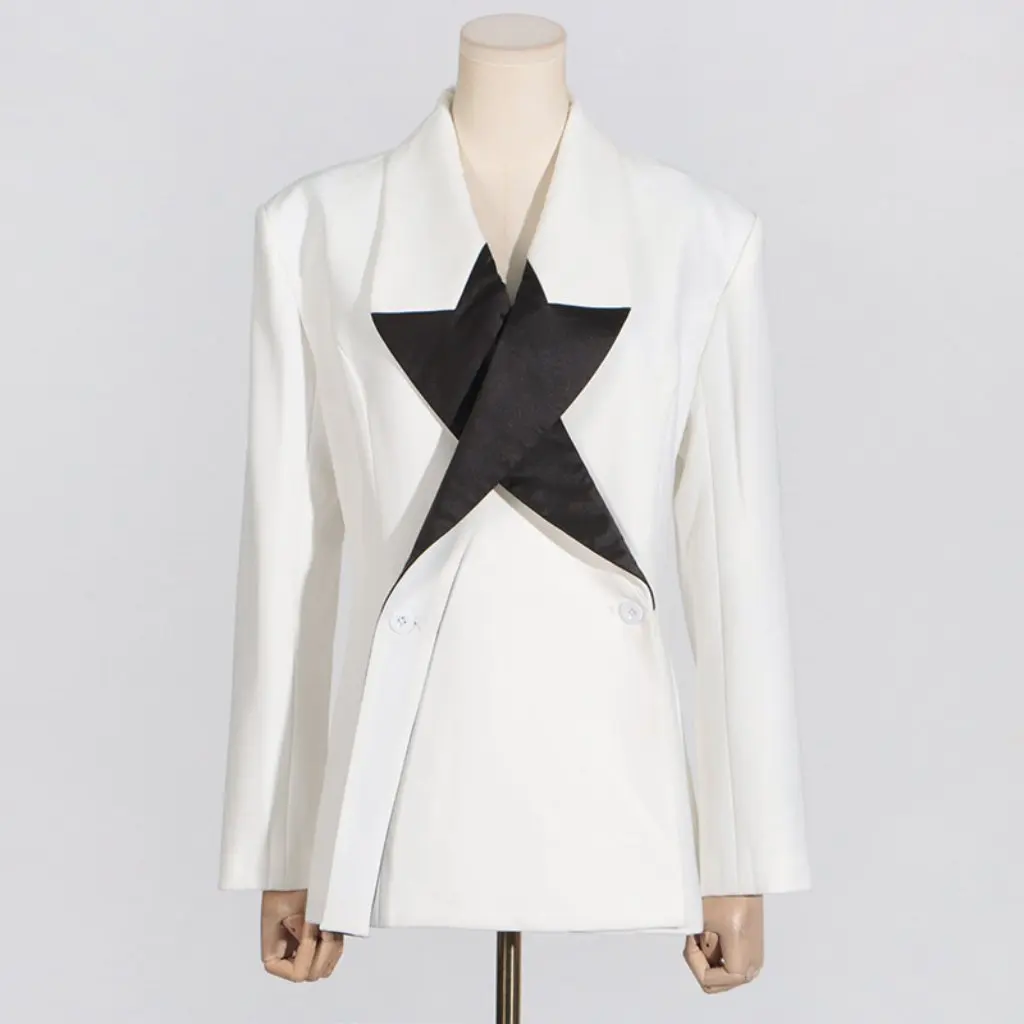 

Women's Star Fashion Suit Jacket European American Style Distinctive Lapel Contrast Color Stitching Summer New