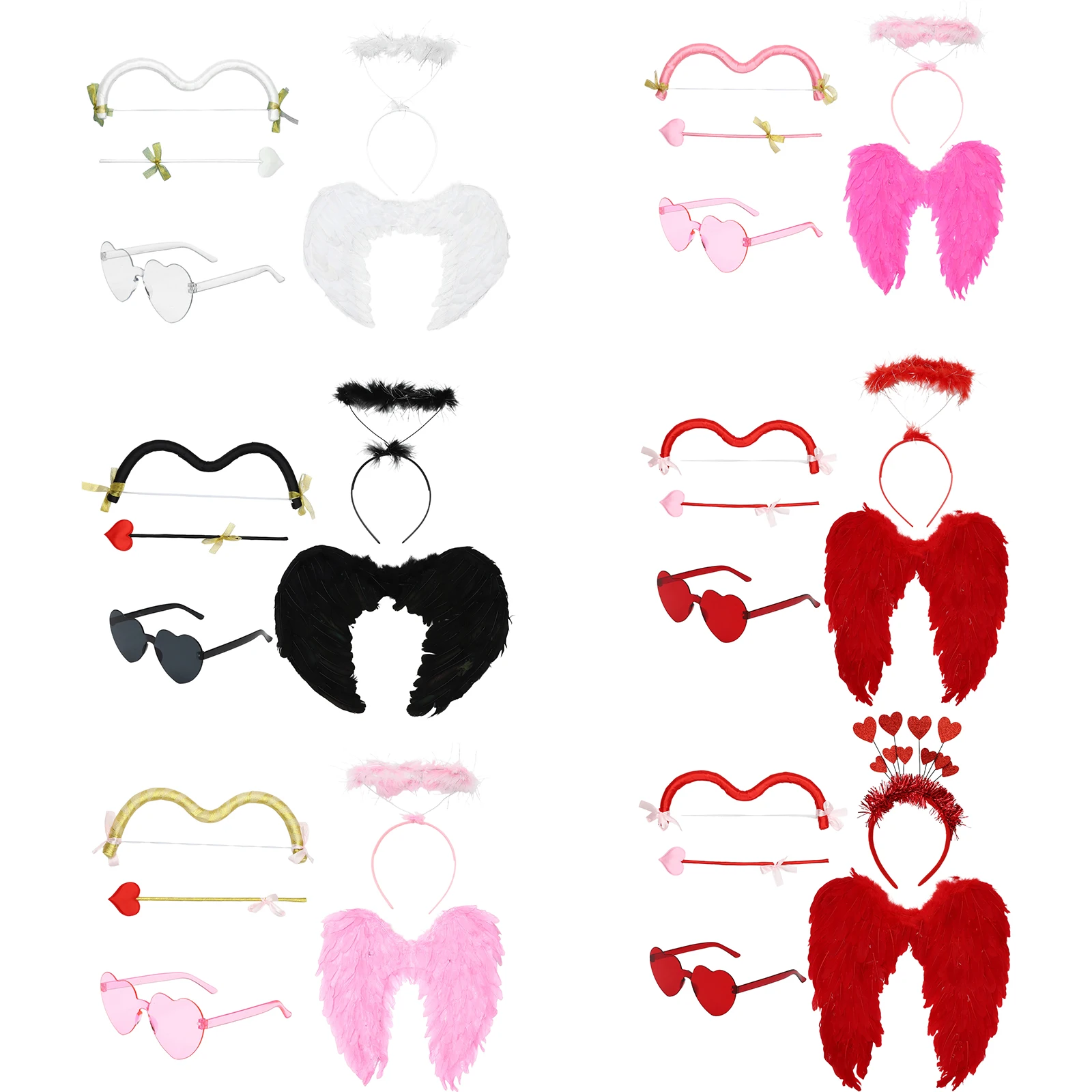 Feder Engelsflügel Stirnband Bogen Pfeil Brille Set für Fotografie Requisiten Cosplay Kinder Erwachsene Hochzeit Halloween Weihnachten Geburtstag