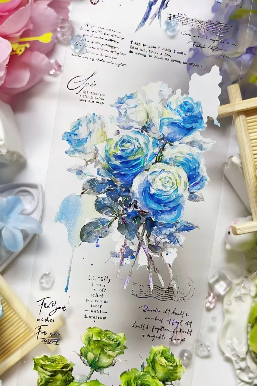 Amazing Colorful Roses Words Shiny Shell PET Tapes Craft Supplies DIY Scrapbooking Card Making Decorative Plan Sticker