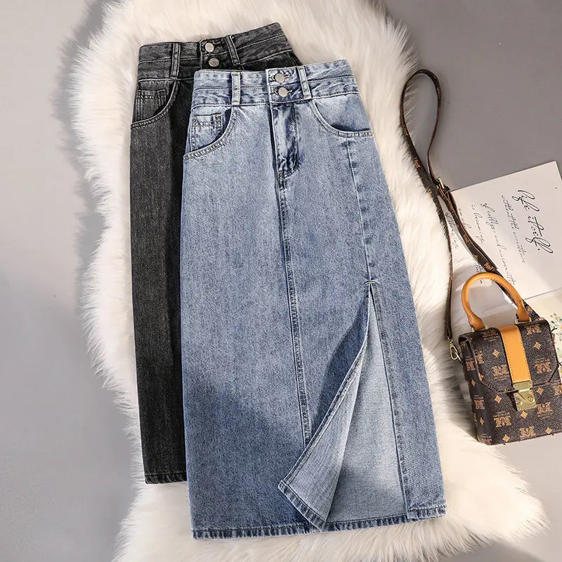 

High Waist Slimming Denim Skirt Women's Summer Design Side Split A-Line Midi Skirt Bodycon Skirt Faionable Trendy