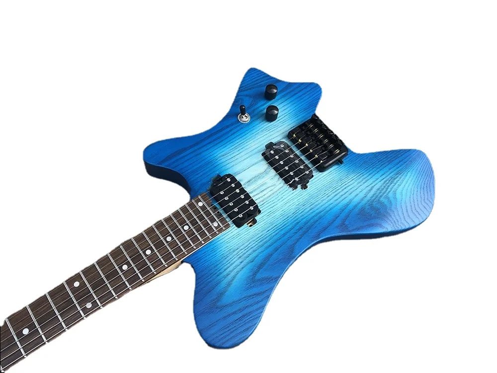 Headless Electric Guitar Blue Purple Colors 6 Strings Steinberger Shaped Portable Metal MusicTravel Accept Custom Any Style