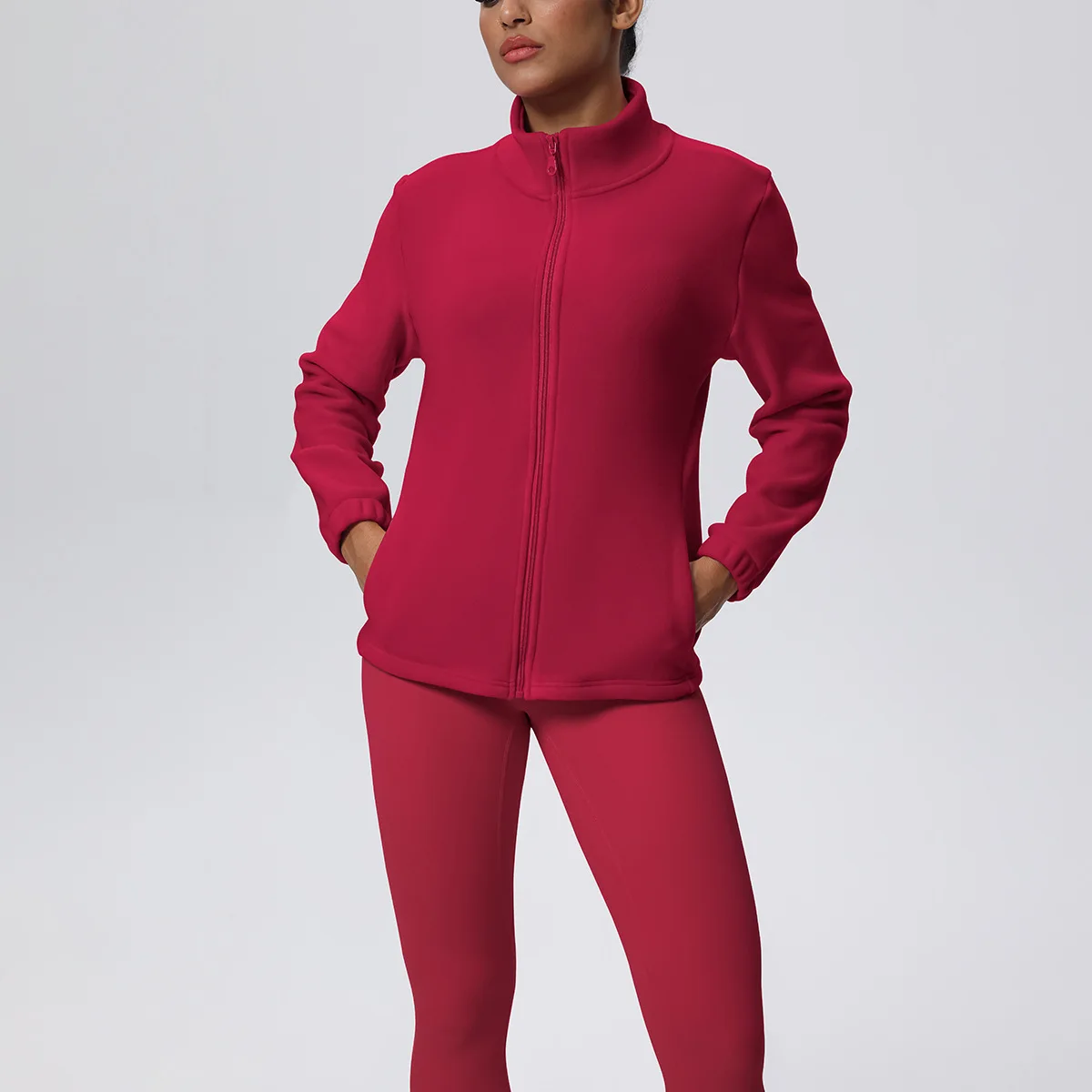 

Autumn Winter Fleece-Lined Sweatshirt Thickened Warm Zipper Jacket Outdoor Sports Set Running Fitness Yoga Suit for Women