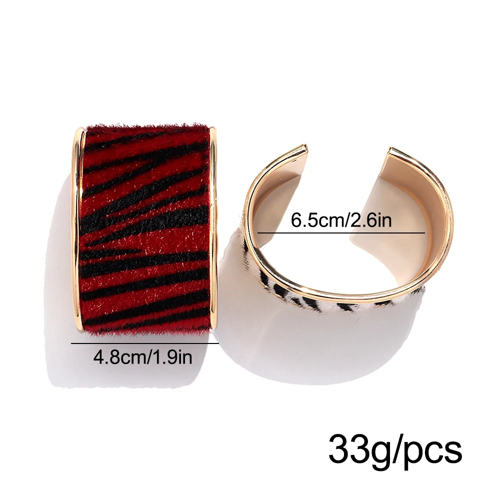 Exaggerated Flocking Leopard Print Open Cuff Wide Bangle for Women Retro Statement Geometric Metal Bracelets Trendy Jewelry Gift