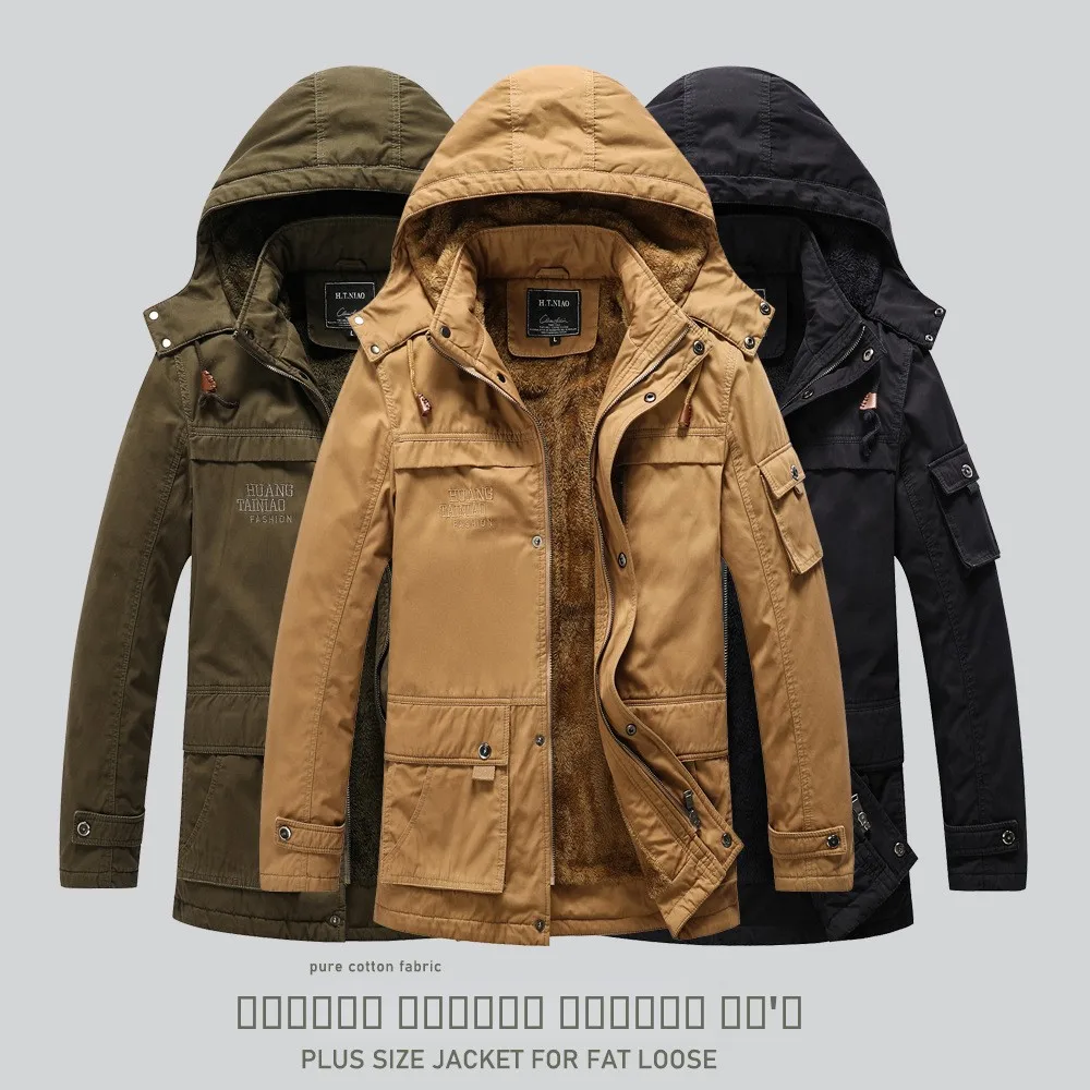 

Waed Cotton Jaet Men's Mid-Length Hooded Coat Thiened Warm Cold-resistant Faion Urban Sle Casual Outerwear