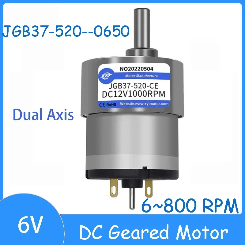 JGB37-520-0650 6V Dual Axis Motor Micro DC Geared Motor 6~800 RPM Power 1.9W Speed Control High speed Small Motor