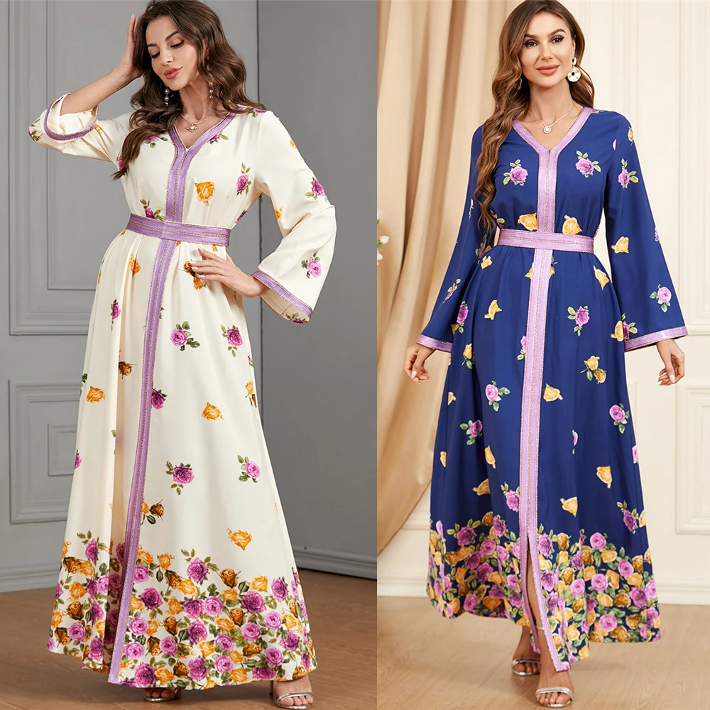 

Eid Mubarak Evening Party Dress Women Printed Muslim Abaya Maxi Long Dresses Morocco Kaftan Ramadan Arabic Islamic 2023 Vestidos