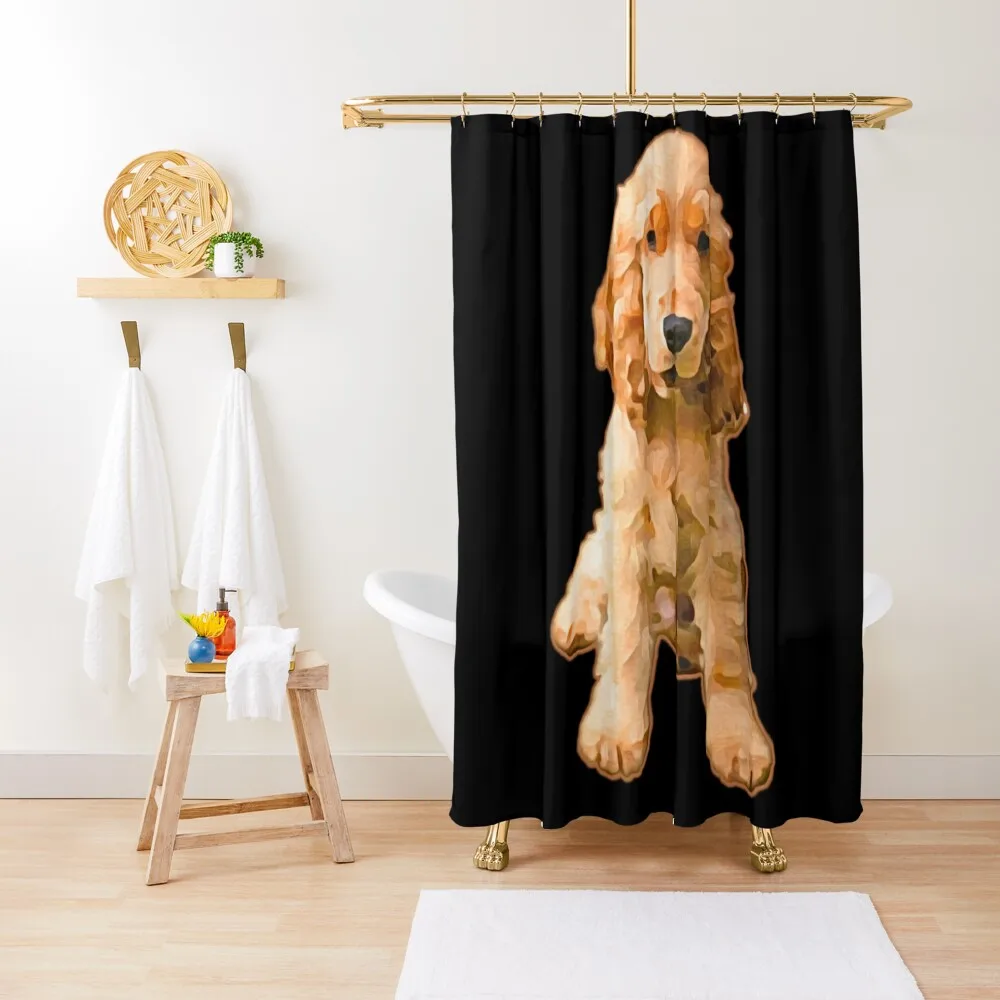 

Sitting Golden English Cocker Spaniel Puppy Shower Curtain For The Bathroom Waterproof Shower And Anti-Mold Curtain