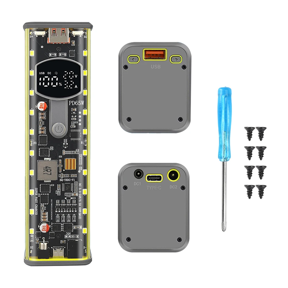 PD 65W Super Fast Charging Transparent Power Bank Case, Solder-Free 8×18650 Battery Box, DC Voltage-Adjustable DIY Battery Box image 3