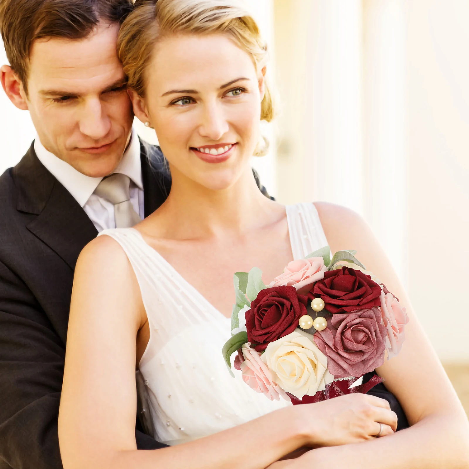 

Bridal Bouquet Roses Flower Bouquets for Wedding Bridesmaid Artificial Party Decorations Hand
