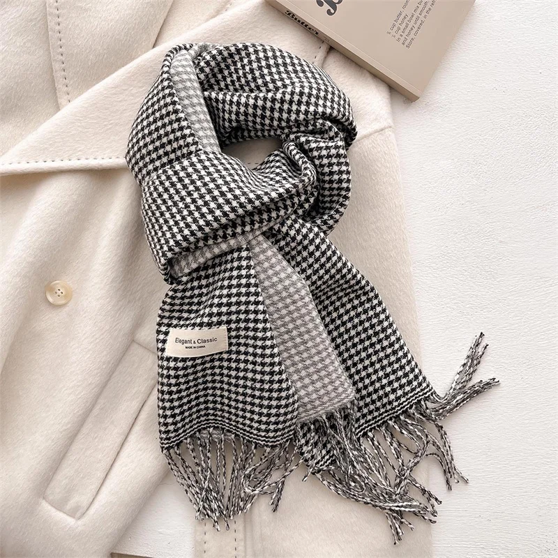 Winter Warm Shawl Elegant Plaid Cashmere Scarf Women Thick Blanket Wrap Pashmina Bufanda Tassel Female Long Foulard 2024