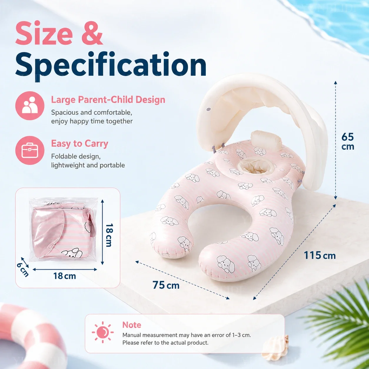 Mother and Child Swimming Ring with Shade Tent Double Seat Inflatable Baby Swimming Ring Family Pool Special PVC Material view 5