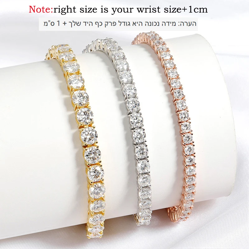 Smyoue 18k Gold Plated Moissanite Tennis Bracelet for Women 3/4/5mm Classic 925 Sterling Silver Certified Bracelet for Men Chain