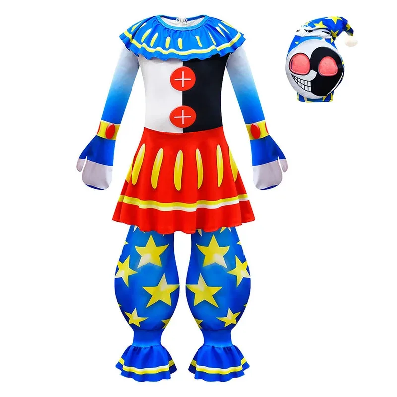 Sundrop Moondrop Boss Clown Dress Mask Jumpsuits Carnival Cosplay Anime Halloween Costume for Kids Mask Cartoon Clothes Disguise