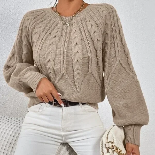 

Twisted Vintage O Neck Knitted Sweater Top Long Latern Sleeve Pullover Retro Autumn Winter Woman Jumper Casual Solid Loose
