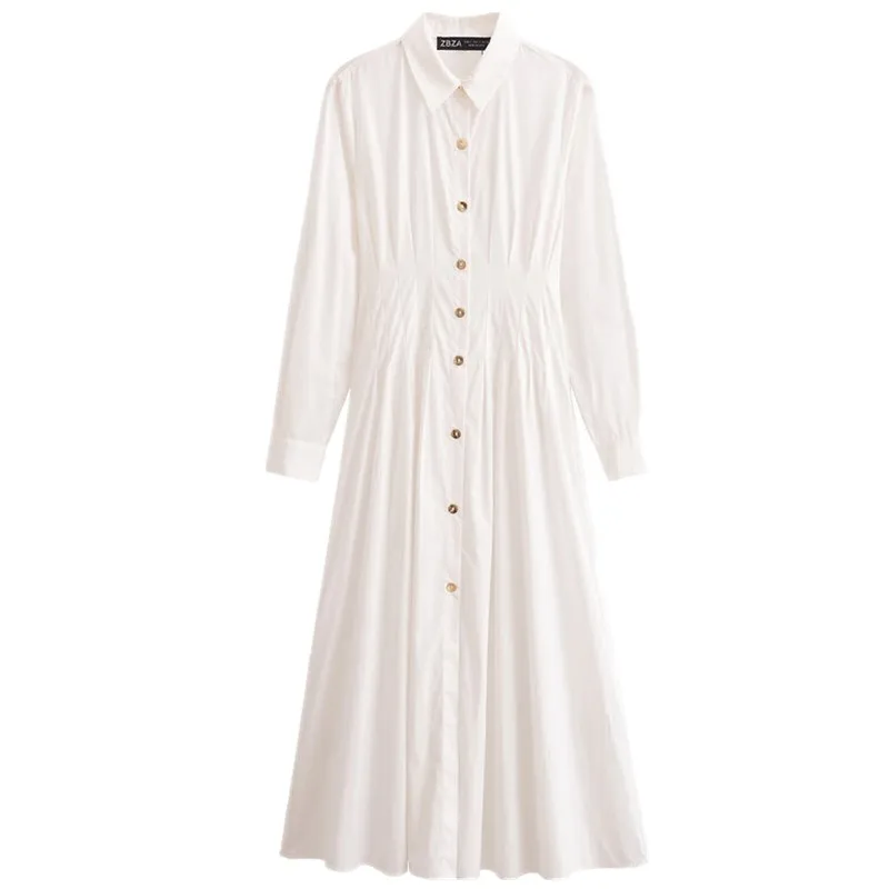 2025년 봄 여성 슬림핏 미디 드레스 긴 소매 턴다운 칼라 치파오 스타일 출퇴근 패션 0387053 신상품