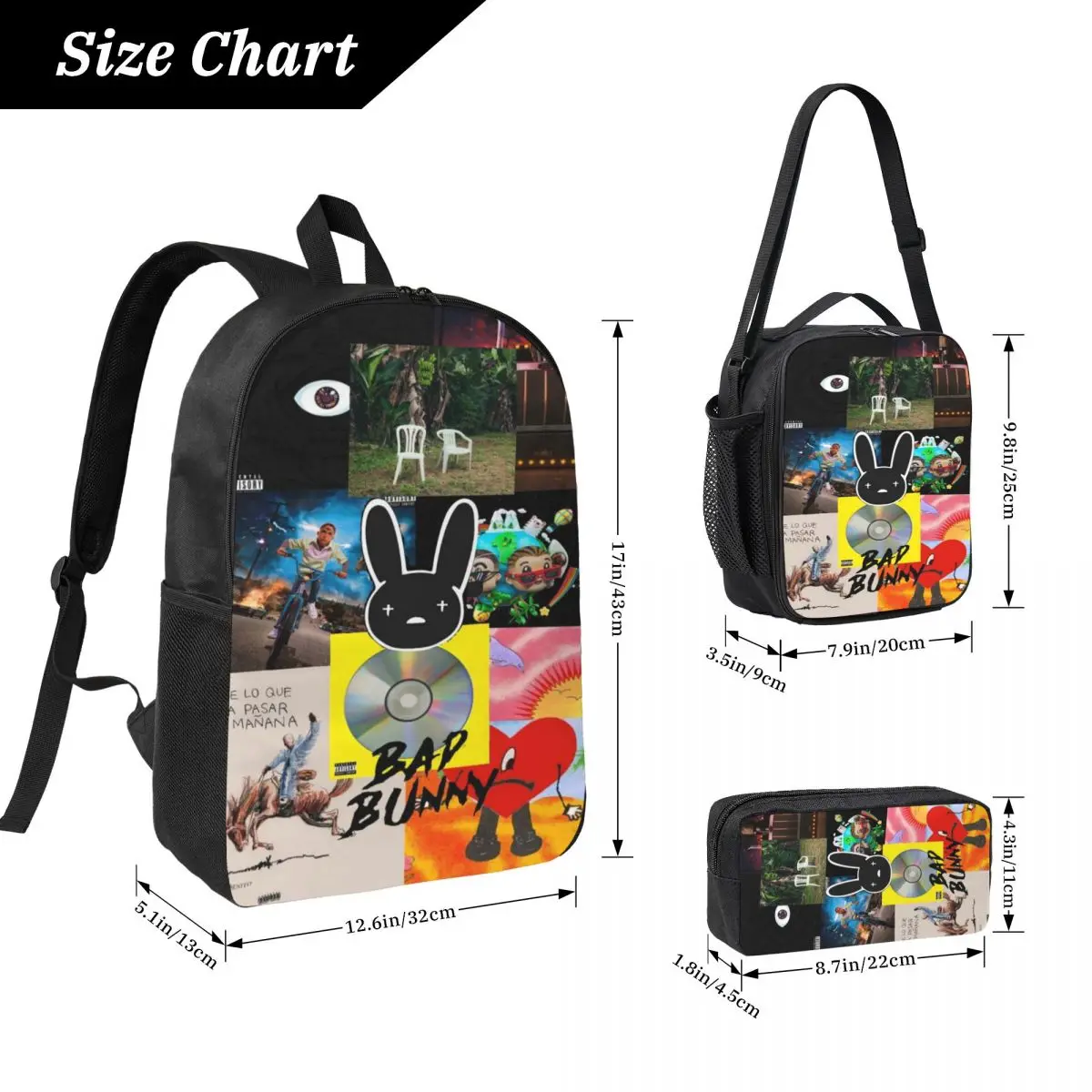 3Pcs Debi Tirar Mas Fotos DTMF Bads Bunnys Music Tour School bags Set for Children Pen Bags Backpack Sets with Lunch Box