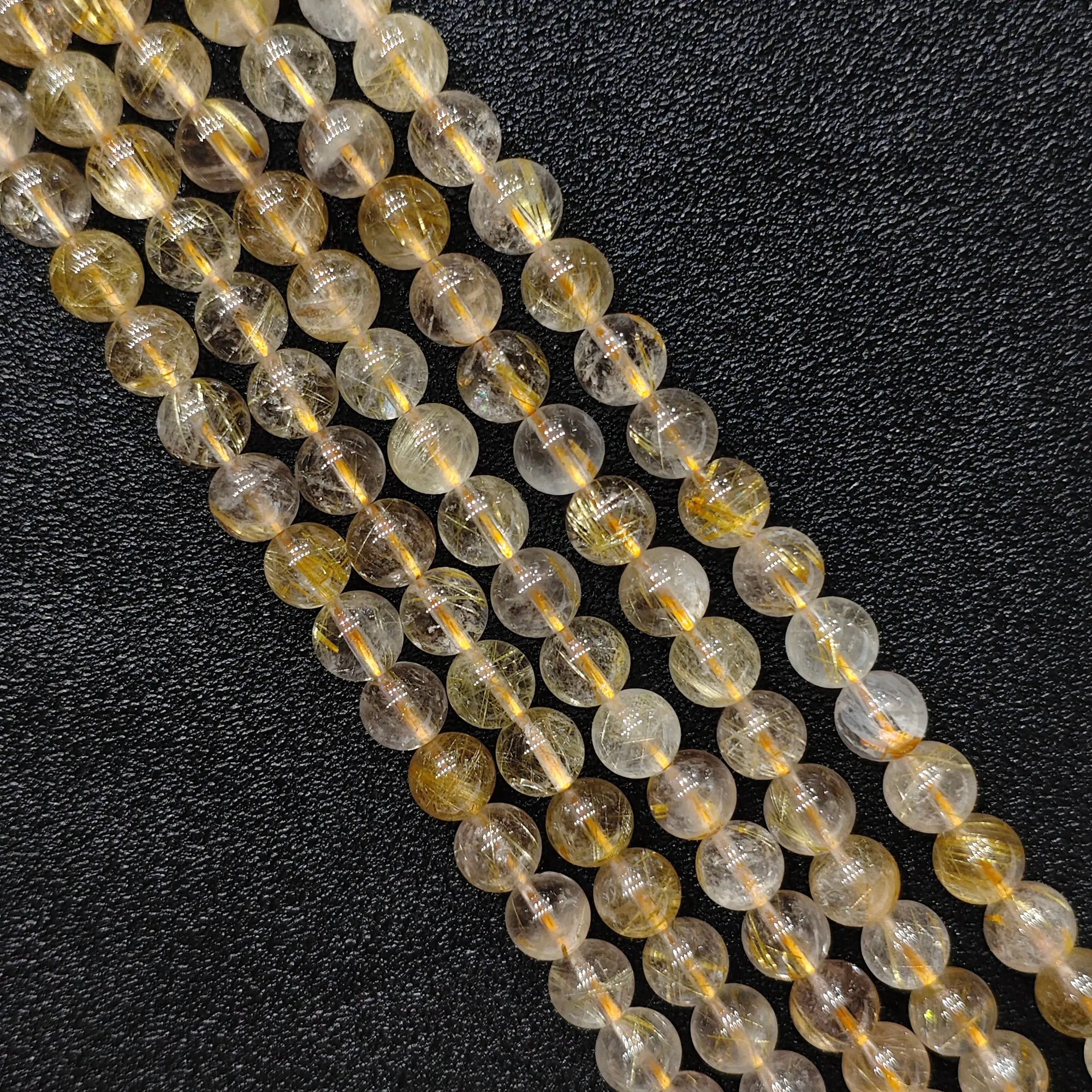 Natural Yellow Rutilated Quartz Gemstone Beads, 8mm Smooth Round Loose Beads Strand for DIY Jewelry Supplies, Grade B+
