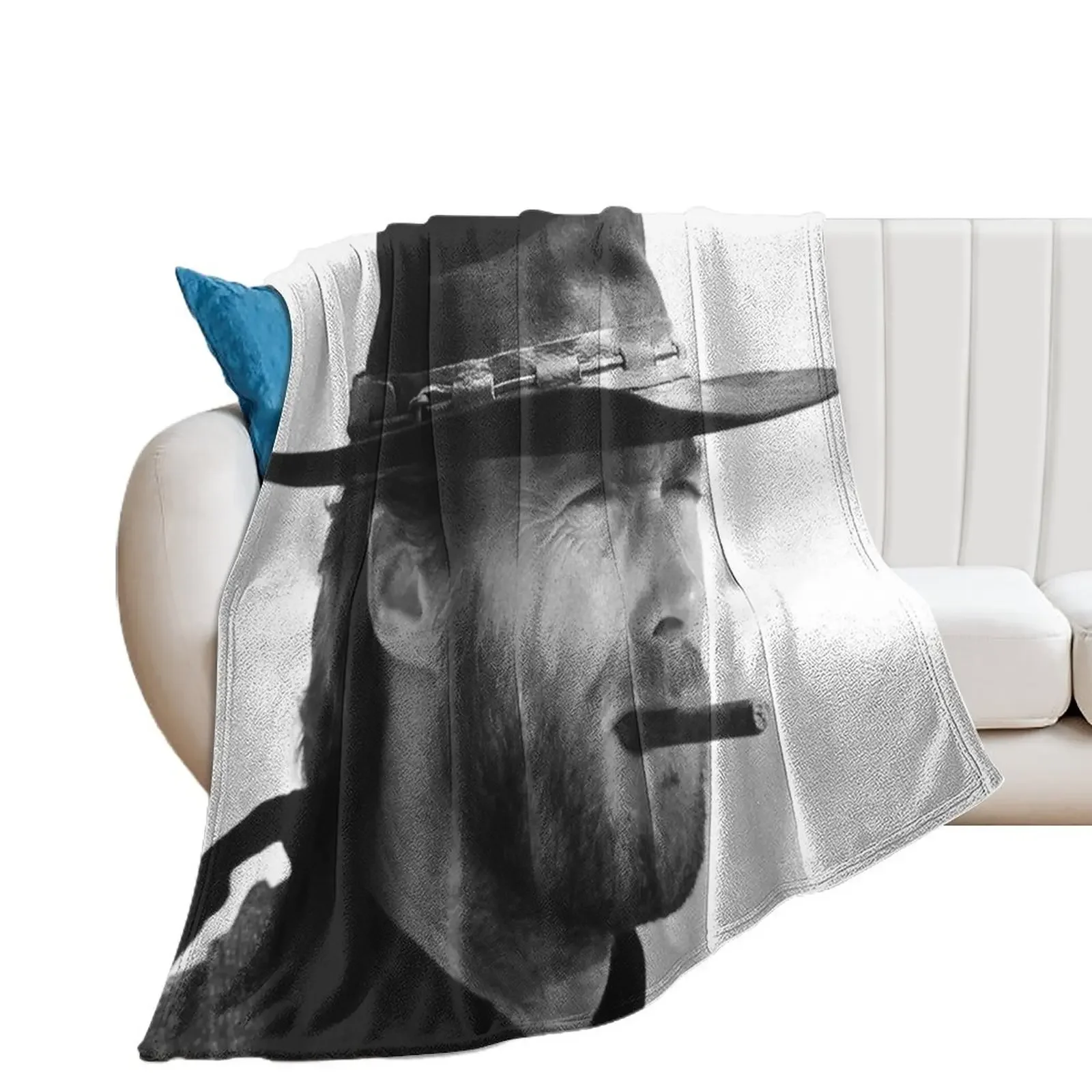 Clint Eastwood, Cigar, Black and White Photography Throw Blanket Camping Decorative Sofas Vintage Blankets For Bed Blankets