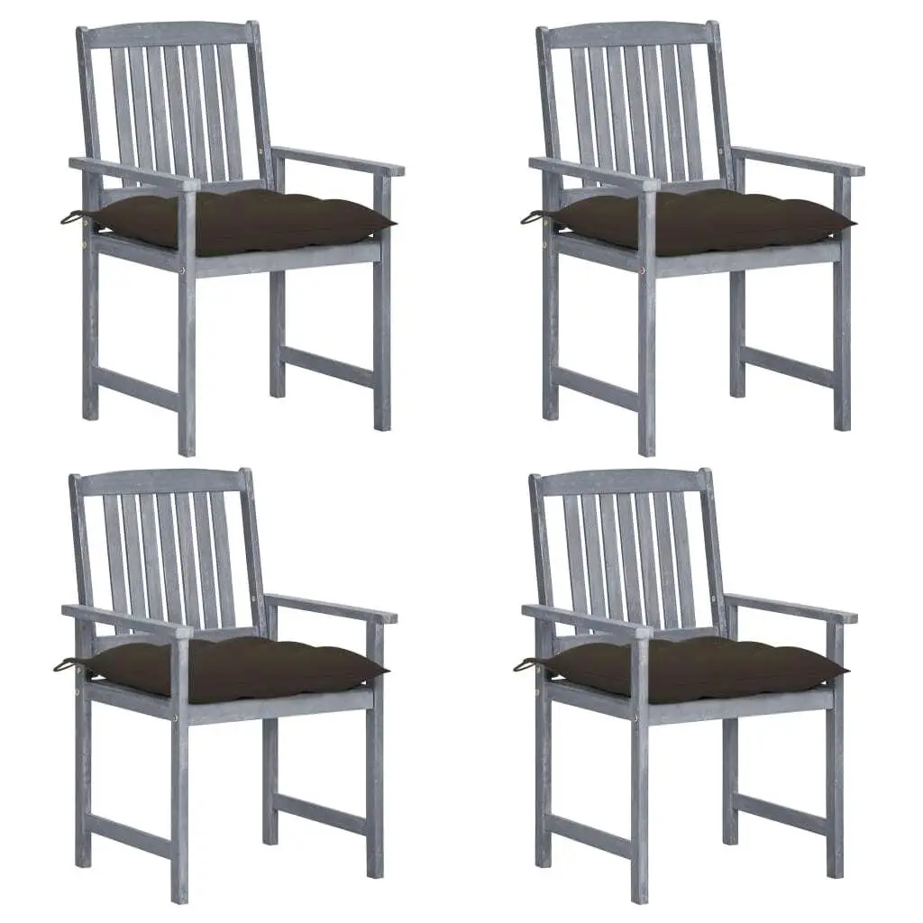 

Acacia Wood Patio Chair Set of 4 Weather Resistant Gray Garden Furniture Durable Outdoor Seating