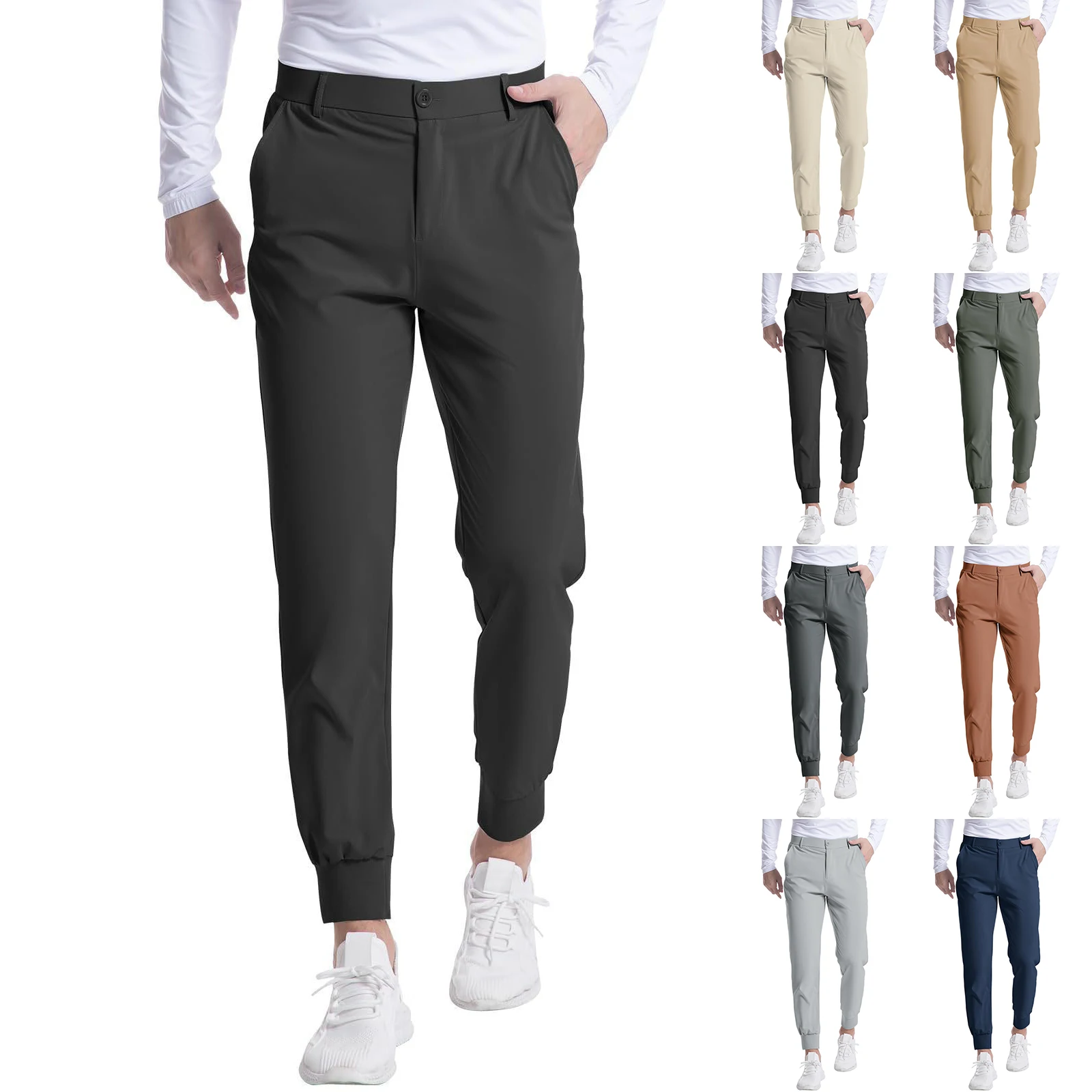 

Men's Elastic Pants Self-Cultivation Business Leisure Golf Jogging Pants Trousers Casual Full Length Straight Office Work Pants