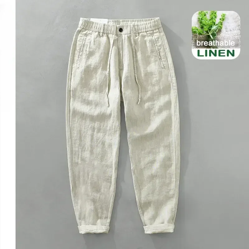 

Summer New 100% Linen Casual Pants Men Clothing Thin Straight Breathable Oversize Men Trousers C1606