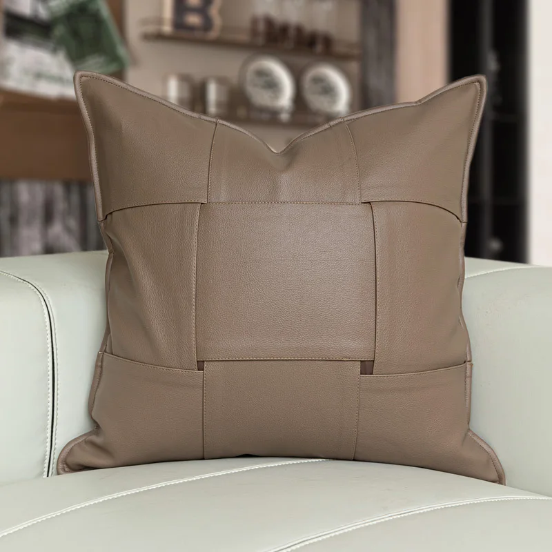 Luxury Cushion Cover 30x50 45x45 50x50cm Coffee Colored Leather 9-woven Square Pillow Case For Home Hotel Bed Living Room Sofa
