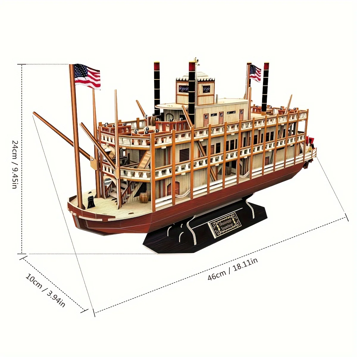 3D Puzzle Mississippi River Steamboat Model Kit, 142-Piece DIY Ship Building Set, Educational Toy and Decorative Gift for Adults and Children, Home Office Decoration