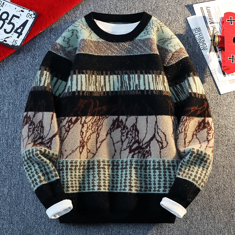 

Новый мужской утепленный свободный свитер с круглым вырезом, теплый базовый слой, удобный повседневный джемпер для осени и зимы, для поездок на работу