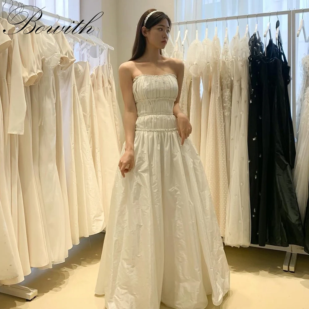 

Bowith Korean Wedding Dresses Corset A-Line Strapless Sleeveless Bridal Gown Customized Elegant Wedding Reception Dresses