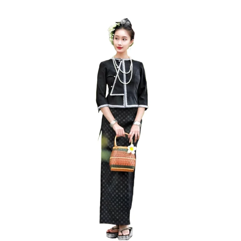 Dai Thai Ethnic Minority Women's Suit Slim-fit Skirt Tops Pha Sin Long Skirt Elegant Thailand Traditional Clothing Spring Summer