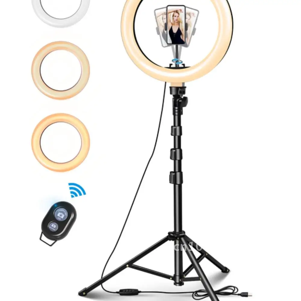 

10 Inch Selfie Ring Light with Tripod LED USB Phone Holder for Tiktok YouTube Live Streaming Makeup Video Photography