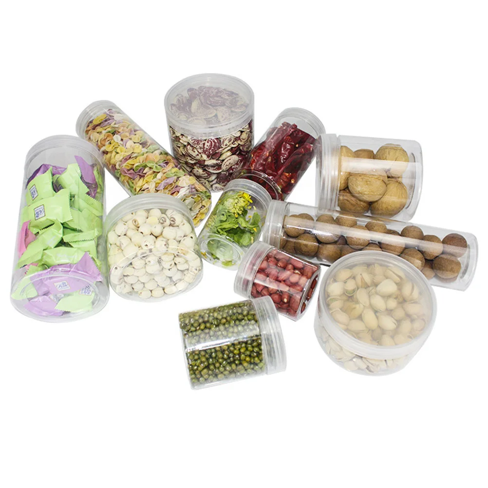 

10Pcs Food Storage Jars Transparent Plastic Airtight Sealed Containers for Coffee Tea Nuts Beans Cereal Food Jar