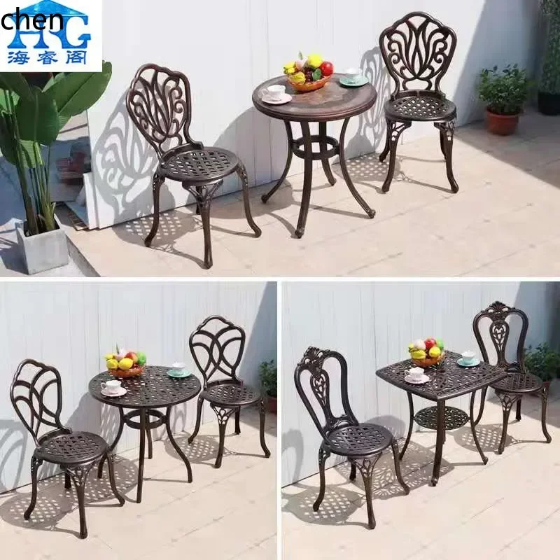 HXL طاولة وكراسي خارجية طاولة القهوة فناء الطعام في الهواء الطلق طاولة وكراسي من الألومنيوم المصبوب أثاث حديد