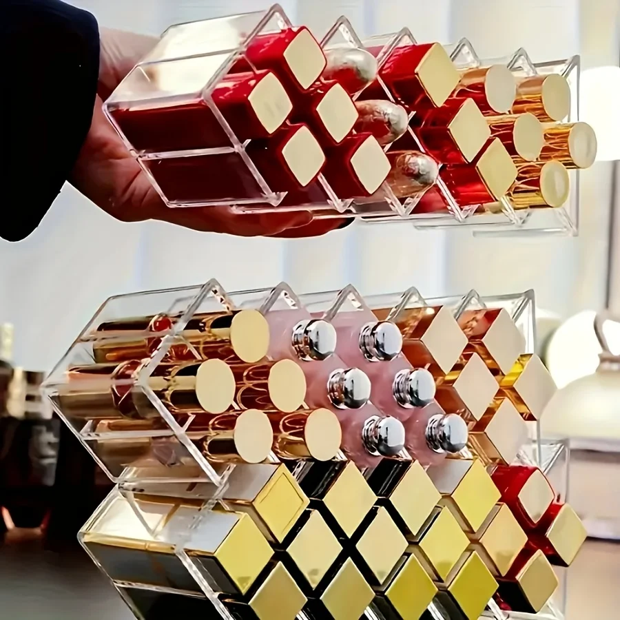 魚の形をした口紅オーガナイザー、複数の化粧品オーガナイザーを積み重ね可能、口紅16本収納可能、バレンタインデーの理想的な贈り物