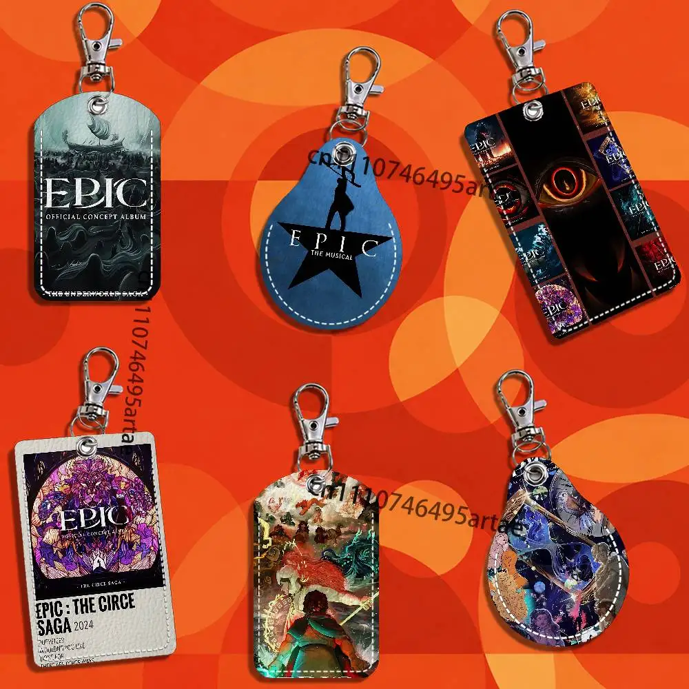 E-Epic The Musical Rectangle ID Card Case Keychain Access Card Bag Key Tag Ring Leather Card Holder Key Ring