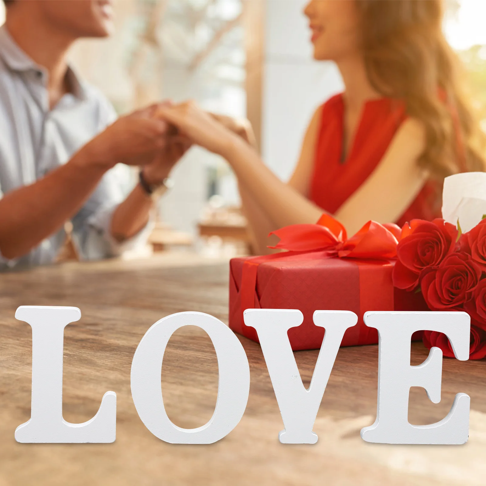 

1 Set Wooden Letter Sign Mdf Rustic Love Table Decor For Valentine'S Day Wedding Anniversary Living Room Centerpiece Party Decor