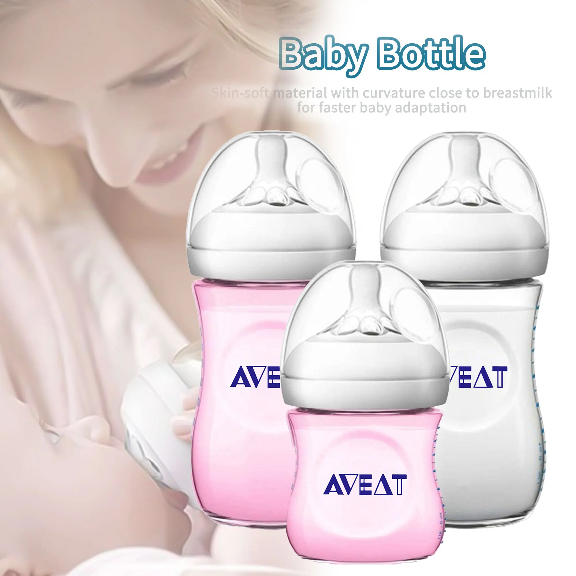 Pink Girl 150-250ml Baby Wide Neck Bottle, Imitation Breastmilk Petal Nipple, Multi-stage Feeding for 0-3 Years, BPA Free