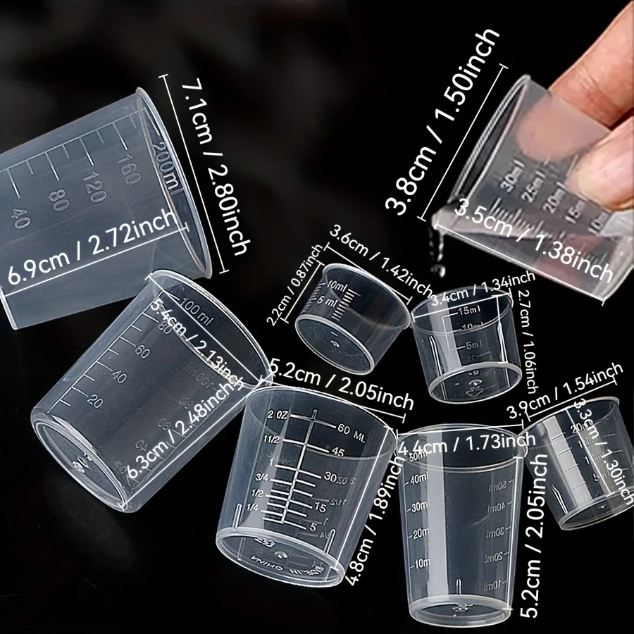 Transparentes Kunststoff-Labor-Messzylinder-Set, Langlebig und Präzise, 10ml/15ml/20ml/30ml/50ml/60ml/100ml/200ml L – Detail 1