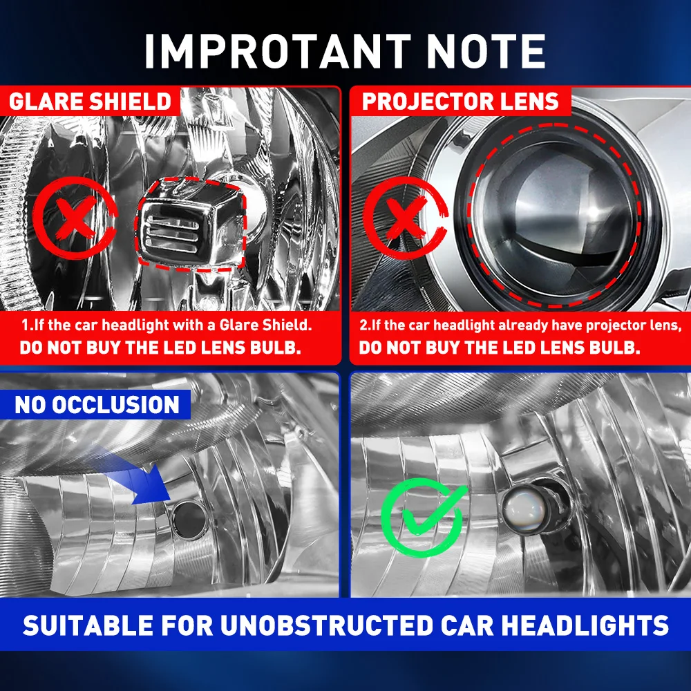 AUXITO 2x H4 LED عدسة بروجيكتور صغيرة 6500K عالية منخفضة شعاع توربو مروحة H7 LED كشافات 12 فولت عالية الطاقة دراجة نارية لمبة التوصيل والتشغيل LHD