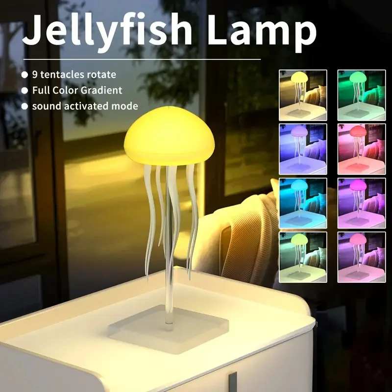 

LED Jellyfish Night Light RGB Gradient Voice Control USB Charging Jellyfish Bedside Lamp with Touch Sensor Lights for Room Decor