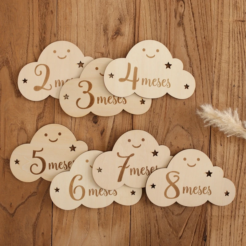 

8Pcs/Set Baby Milestone Growth Memorial Cards Cute Cloud Shape Photography Accessories Newborn Monthly Commemorate Props Gift