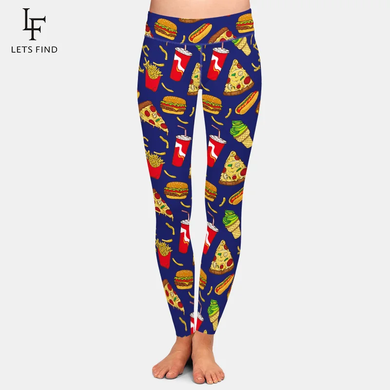 

LETSFIND High Quaility Women Leggings 3D Hamburger and Pizza Pattern Digital Printing Pants New Fitness Leggings