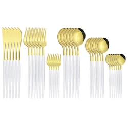 36Pcs White Gold Dinnerware Cutlery Set Knife Cake Fork Coffee Spoons Flatware Kitchen Silverware Stainless Steel Tableware Set