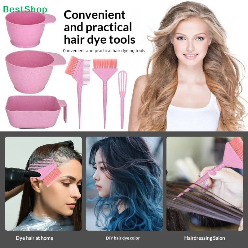 〔Q〕6Pcs 4 Colors Professional Hair Coloring Kit With Bowl & Brush For Bleaching Highlights, Salon & Home DIY Hair Dye Tools Set